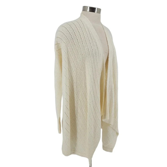 Lou & Grey Cardigan Sweater Ivory Wool Long Sleeve Open Knit - Picture 2 of 7